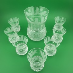 7 Edinburgh Scotland Crystal Whiskey Shot Glasses & Tumbler – Thistle Pattern