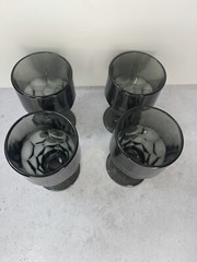 Vintage 4 Anchor Hocking Georgian smokey black gray tumbler drinking glasses