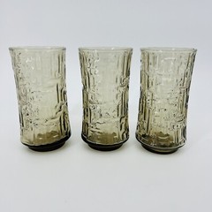 Libbey Artica Smoked Tawny Textured Tumblers Drinking 3pcs Vintage 1970s Glasses