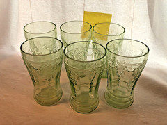 6 Green Cameo 5 Inch Flat Tumblers Depression Glass Mint Lot C