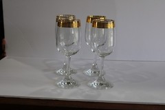 MCM Libbey Gold Trim with White Etching Clear Wine Glassware Set of 4 EUC