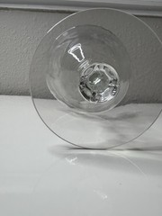 Clear Glass Stemmed Wine Goblet, Etched Floral Pattern Drinking Glass