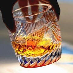 Hand Cut Gold Fish Pattern Rock Tumbler Whiskey Crystal Glass Tumbler 9oz