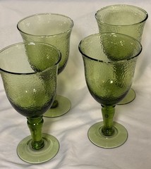 Hazel Atlas Avocado Green Vintage Pebbled Glass Wine /Water Goblet (4). 12oz