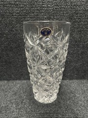Bohemia Lead Crystal Tumbler Drinking Glass Excellent w/Original Tag 7” Tall