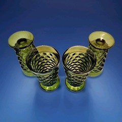 4 GLASSES 🌟 WHITEHALL Fostoria COLONY Cubist Cube Olive Avocado GREEN Tumblers