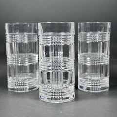 Ralph Lauren Glen Plaid Crystal Highball Glasses 14 oz Tumbler Set of 3 Vintage