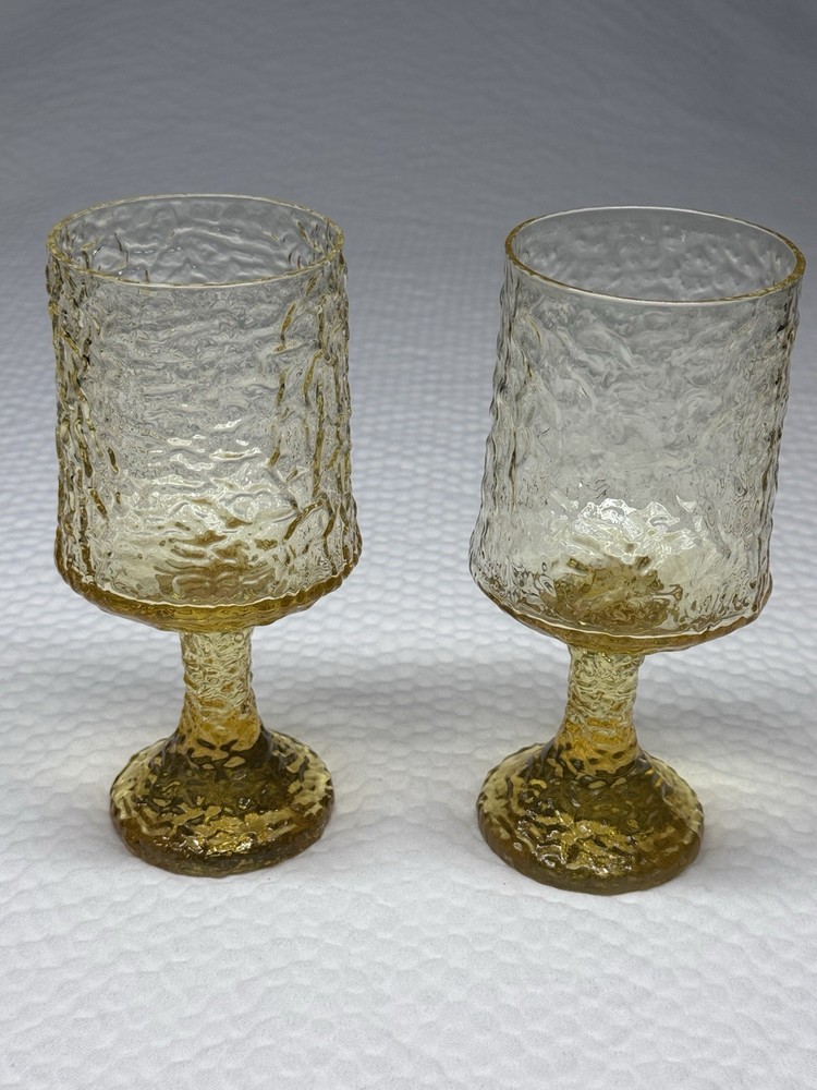 Set of 2 Lenox Hand Blown Crystal Amber Yellow Goblets Impromptu USA