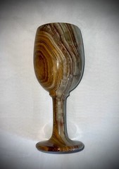 Ten Thousand Villages Banded Agate Stone Goblet Hand Carved Wine Chalice Glass