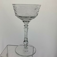 VINTAGE WINE/CLARET FLOWER GARLAND ETCHED GLASS SET 5 STEMWARE ICE CUBE STEM