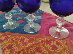 3 Morgantown Glass RITZ BLUE Golf Ball 3.5 ounce Vintage Cocktail, Wine 4 1/16″