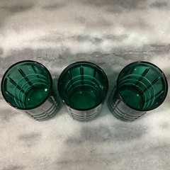 3 Vintage Anchor Hocking Tartan Manchester Tumbler Glasses Dark Olive Green 6″