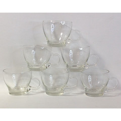 Clear Glass Punch Tea Cups Unique Handle Vintage Mid Century Set Of 6