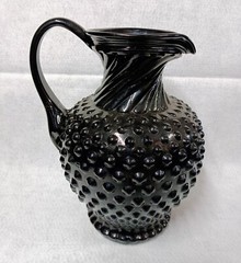 Vintage Black Hobnail Pitcher And Glasses Set