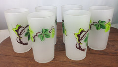 Vintage Set of 6 Frosted Ivy Leaves Glasses Tumblers Drinkware