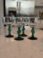VINTAGE Libbey Set of 4 Cactus Margarita Glasses 16oz Green Stem Barware