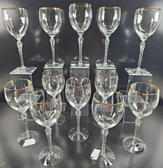 (12) Lenox Monroe Gold Trim Water Goblets Set Crystal Clear Elegant Stemware Lot