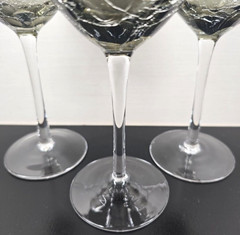 (3) Pier 1 Smoke Crackle White Wine Glasses Set Elegant Clear Drink Stemware Lot