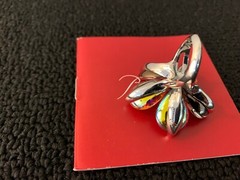 Psychedelic Orange Red Pink Flower Ring Baccarat Crystal Size 53