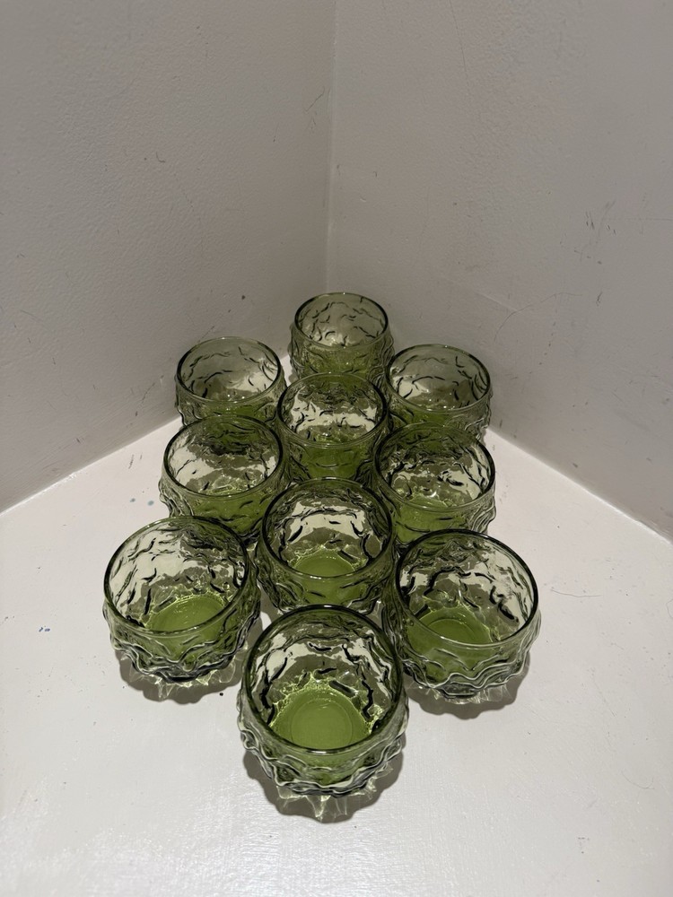 Set of 10 ANCHOR HOCKING Milano Green Roly Poly Tumbler Rocks Glasses 5 oz each