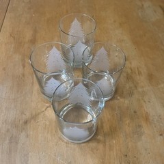 Vintage Frosted Etched Textured Pine Tree Double Old Fashion Glasses Set Of 4