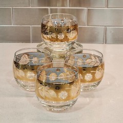 Cera Roly Poly MCM Highball Glasses Clear with Gold Leaf Band Set of 4
