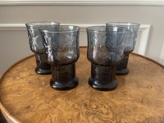 Vintage Libbey Blue Daisy 5’ Glasses Tumblers Set Of 4