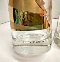 VTG CULVER Set Of 4 Coolers Glasses 15oz – 22K Gold «Golden Fir» in Original Box