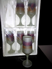 Vintage Hebron Satin Art Wine / Champagne Flutes 6.5″ hand painted set of 6 -NEW