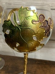 Set of 4 Art Glass Hand Gilded Painted in Italy Amedeo Wine & Flower 🌺 🍷