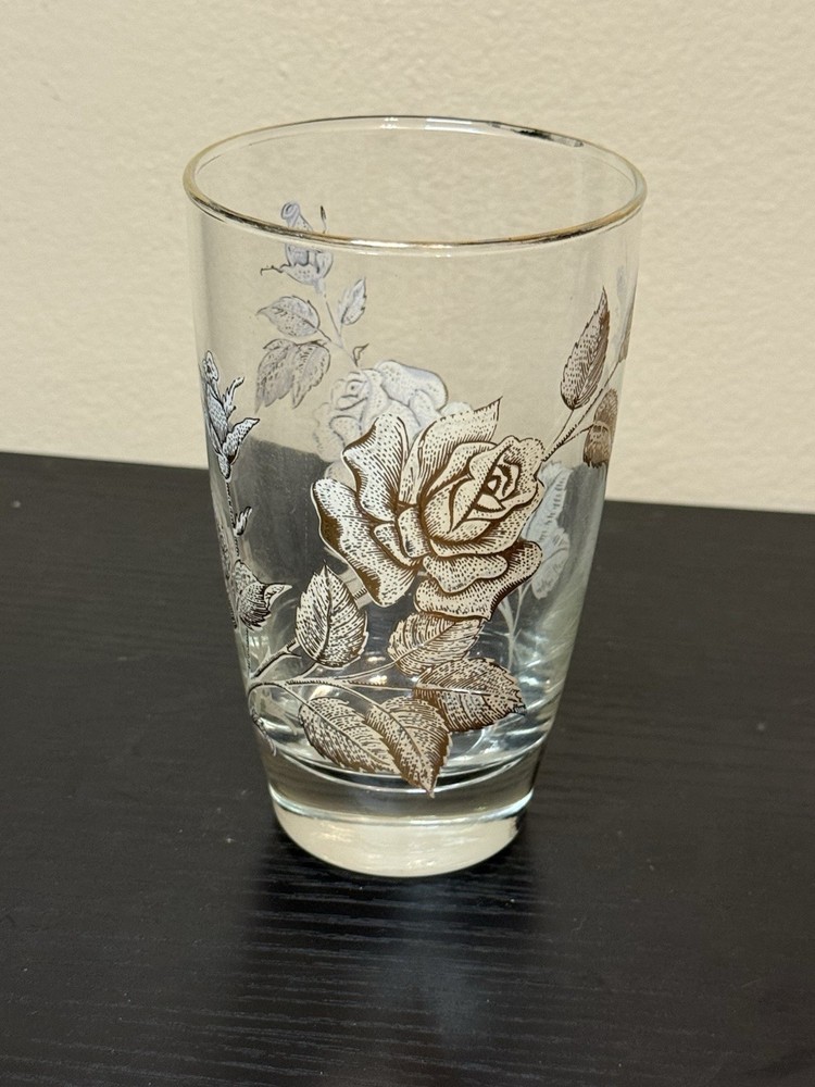 Vintage Libbey Rose Bouquet Flat Tumbler