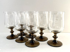 Set of 7 vintage Libbey Premier Tulip Smokey Quartz Glass Goblets 6-1/2″H 12 oz