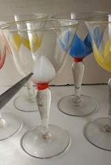 Vtg MCM Liqueur Cordial Glasses Floral Handpainted Tulips Glassware Lot READ