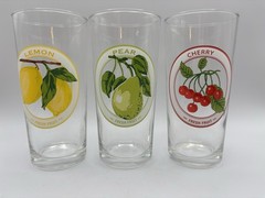 Vintage Drinking Glasses Fruit Lemon Cherry Pear Set of 3