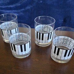 VTG Shafford 4″ Tumblers/Lowball Piano Keys on Outside, Musical Staff on Inside