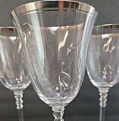 4 Vintage Mikasa Sonata Crystal Water Goblets Wine Glass Platinum Trim Austria