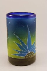 Southwest Cobalt Blown Glass Tumbler Hand Painted Desert Cactus Agave Sombrero
