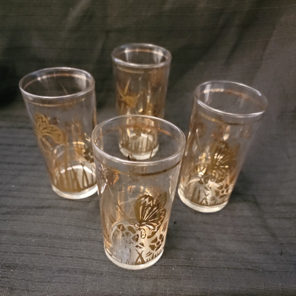 Vintage FEDERAL BUTTERFLY GOLD Glasses Tumblers Set lot of 4 – Culver style