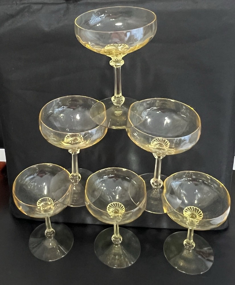 HEISEY 1930s OLD DOMINION SET OF 6 SAHARA YELLOW CHAMPAGNE TALL SERBET GLASSES