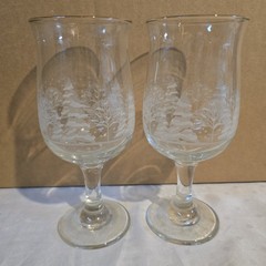 Vintage Libbey Winter Forest Etched Wine Goblets Set Of 2 Christmas Pine Tree…