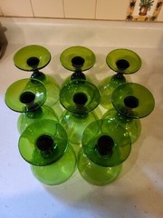 Vintage Set Of 8 Indiana Glass Avacado Green Margaritta 16oz Goblets Pre-owned