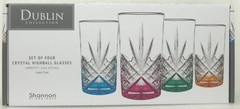 GODINGER DUBLIN MULTI COLOR SET OF 4 HIGHBALL CRYSTAL GLASSES