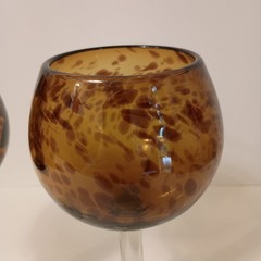 Vintage Amber Recycled Glass Bubbled Wine Glasses 8″ Heavy Set Of 2