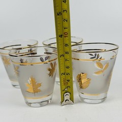 Vintage Set of 4 Frosted Gold Leaf Shot Glasses Barware 3” Tumblers