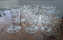 Glastonbury Lotus 66-1 Etched/Cut Crystal Juice Cordial Glasses 4.25″ Set Of 6