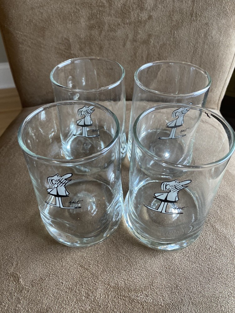 set of 4 Grog 1970s Caveman Clear Dimpled 14oz 4.5” Tall Rocks Tumbler