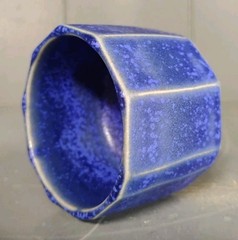 Handcrafted Pottery Tea Cup Blue Faceted Whiskey Sipper Small Planter Signed