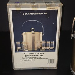 Vintage 6 Piece Monterey Gold Entertainment Set Ice Bucket Old Fashioned Glasses