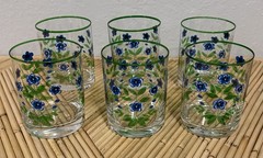 Set of 6 – Vintage FORGET ME NOT Glass Tumblers 4”T & 3”W