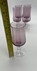 Set Of 5 Vintage Fostoria Distinction Plum Wine Glasses Elegant Hand Blown Glass